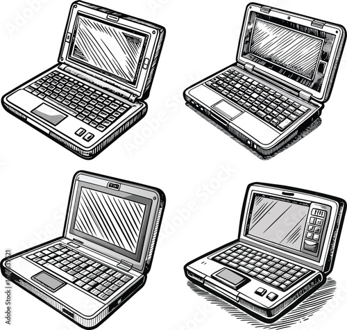 Hand-drawn Sketches of Various Laptop Perspectives