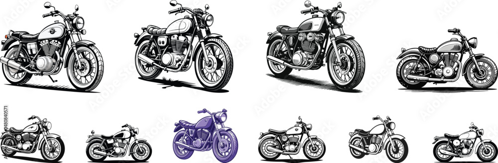 Naklejka premium Collection of Hand-drawn Motorbikes