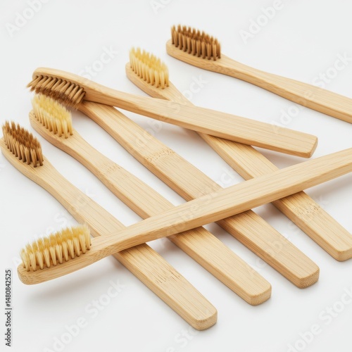 Eco-Friendly Bamboo Toothbrushes - Set of six sustainable bamboo toothbrushes with soft bristles, perfect for eco-conscious oral hygiene photo
