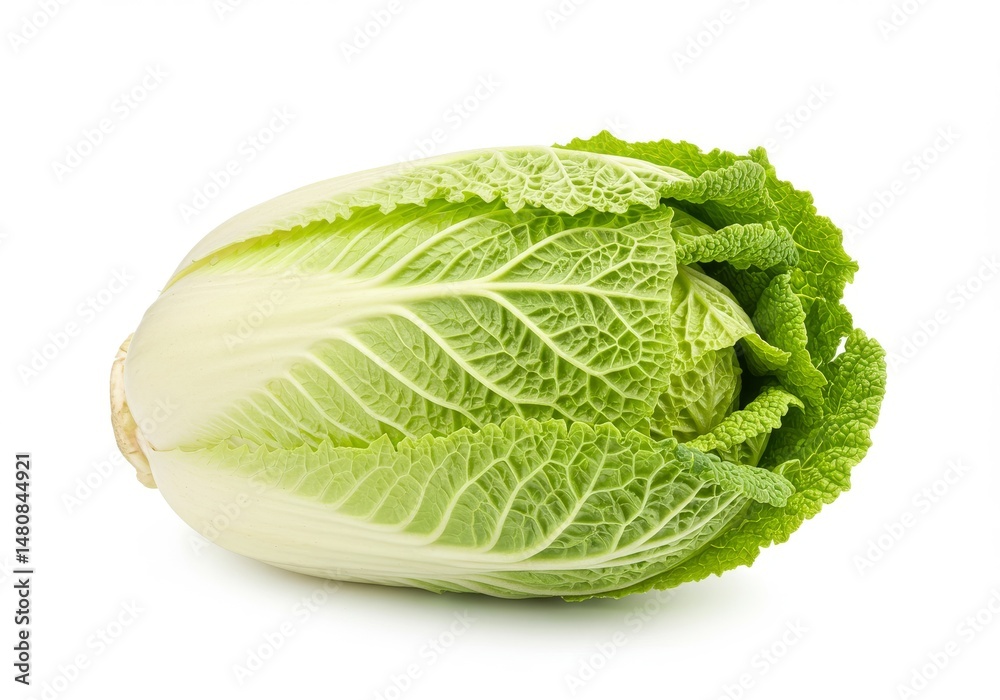 Fresh Napa Cabbage Isolated on White - Crisp, vibrant green napa cabbage, showcasing its texture and freshness. Symbolizing health, vitality, nourishment, nature's bounty, and culinary versatility Fresh Napa Cabbage Isolated on White - Crisp, vibrant green napa cabbage, showcasing its texture and freshness. Symbolizing health, vitality, nourishment, nature's bounty, and culinary versatility