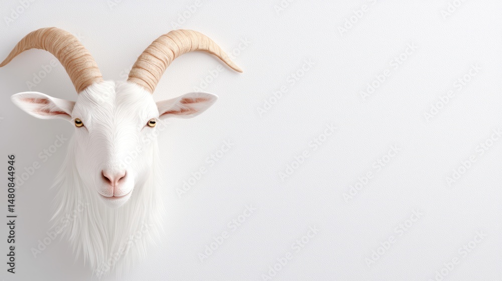 Fototapeta premium Minimalist artistic depiction of a white goat head sculpture