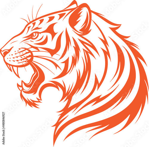 This vector illustration features a tribal tiger head tattoo design, a powerful animal symbol often used in art and decoration
