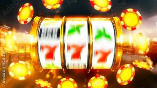 Wallpaper Mural 777 slot machine, winning, gambling, casino lights and luck symbol, flashing reels Torontodigital.ca