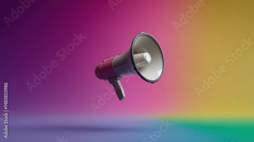 Colorful Floating Megaphone in Air with Vibrant Background Perfect for Advertising and Promotions