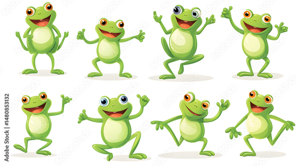 Obraz premium Professional Vector Illustration of a Happy Frog Set. Cute Cartoon Frogs Collection