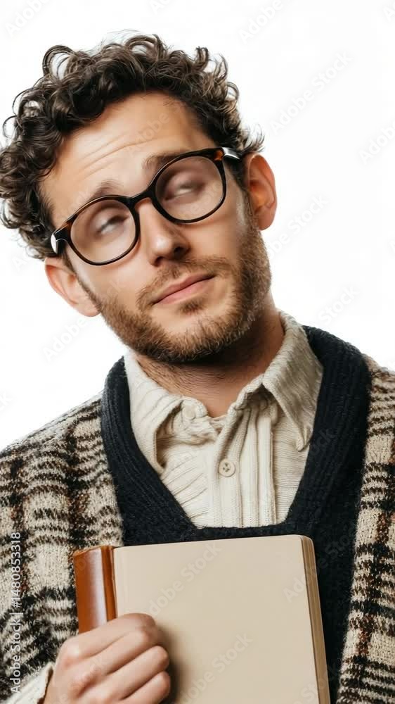 Thoughtful man holding book, dressed like classic professor Thoughtful man holding book, dressed like classic professor