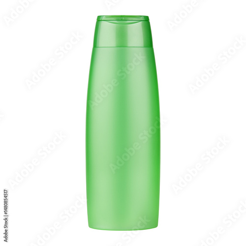 hair shampoo, shower gel in green bottle isolated on white background