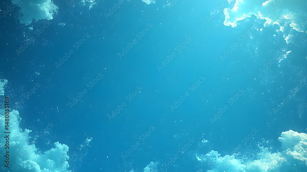 Obraz premium Serene blue sky with fluffy clouds and sparkling dust motes
