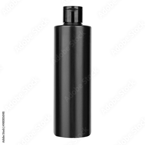 hair shampoo in black bottle isolated on white background