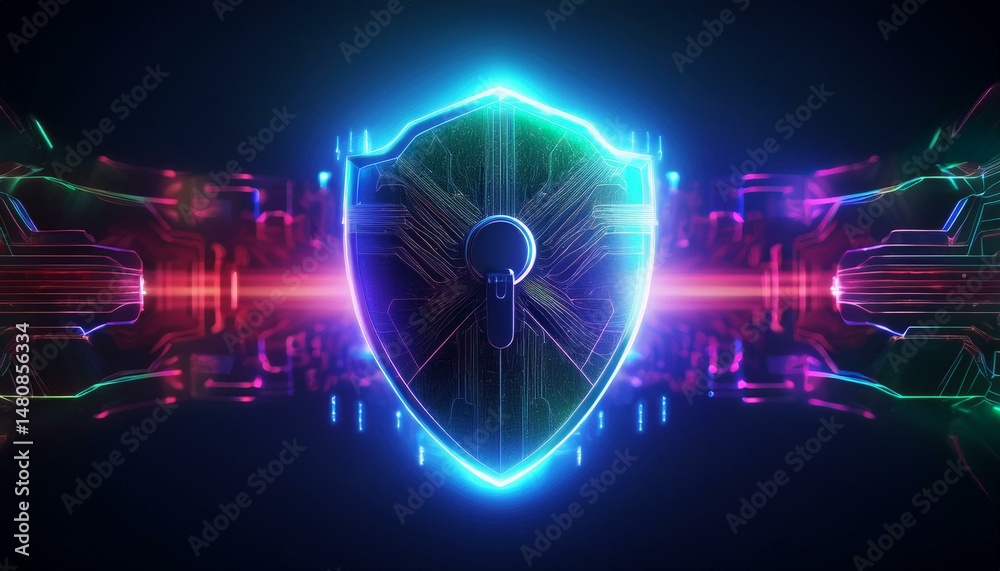 Fototapeta premium shield represents protection against cyber attacks and online hacking, Protection