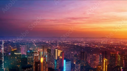 Wallpaper Mural Futuristic vehicle flying over a cityscape during a vibrant sunset scene Torontodigital.ca