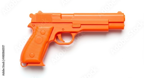 Orange Toy Gun High Resolution - A vibrant orange plastic toy pistol, symbolizing playfulness, childhood, harmless fun, imagination, and a sense of adventure