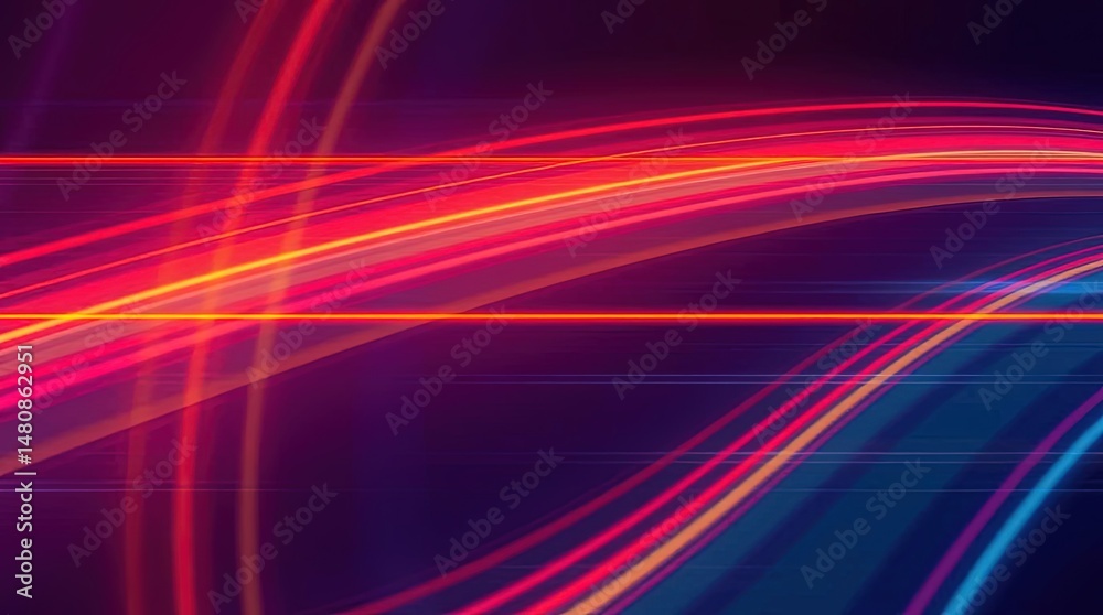 Fototapeta premium Luminous Flow of Light: Captivating image features dynamic streaks of vivid red and electric blue light across a dark background, representing energy, speed, and innovation.
