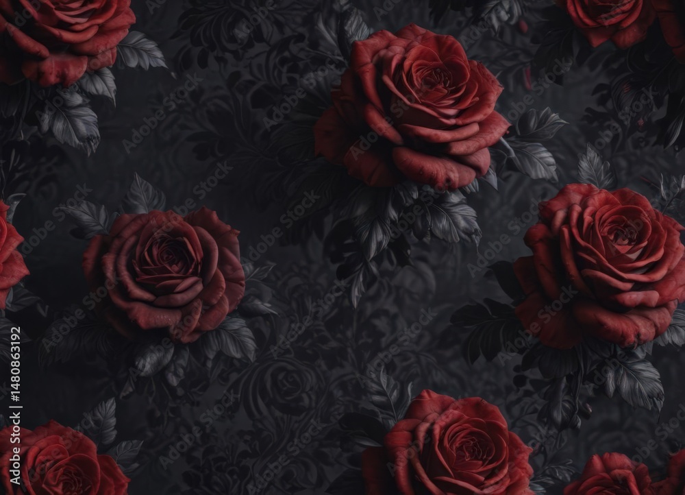 custom made wallpaper toronto digitalDeep midnight damask, rich velvet texture, blooming gothic roses, textile, gothic rose