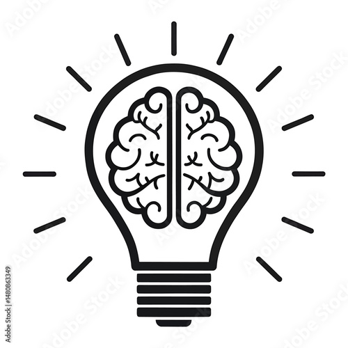 A minimalistic black-and-white line art icon of brain storm power thinking in a clean vector design 