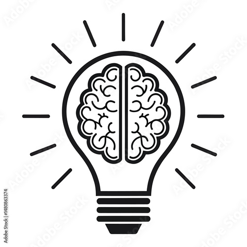 A minimalistic black-and-white line art icon of brain storm power thinking in a clean vector design 