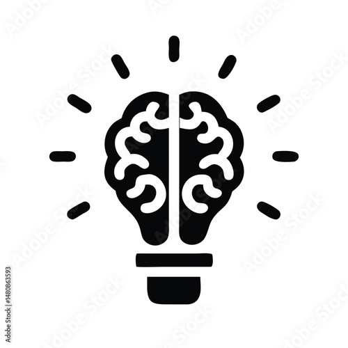 A minimalistic black-and-white line art icon of brain storm power thinking in a clean vector design 