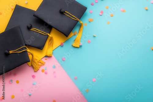 Graduation banner with cap and diploma, editable template, graduation background, class of 2025 design for poster, flyer, invitation, or announcement	
