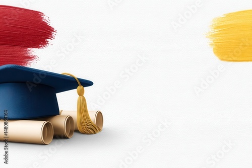 Graduation banner with cap and diploma, editable template, graduation background, class of 2025 design for poster, flyer, invitation, or announcement	
