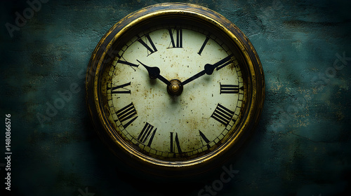 Wallpaper Mural Antique clock with Roman numerals on a dark textured background, showing the time Torontodigital.ca