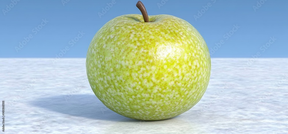 Green apple on white surface, clear sky background, healthy food concept Green apple on white surface, clear sky background, healthy food concept
