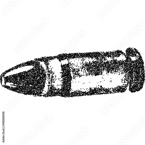 Bullet with stipple halftone texture, inspired by grunge punk aesthetics. Vintage photocopy style, perfect for edgy collage projects, poster designs, and dark-themed art. Vector illustration