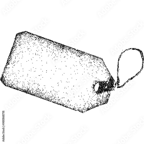 Halftone stipple price tag illustration with grainy dotwork. Grunge punk texture in vintage photocopy style. Vector illustration