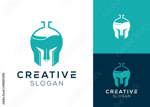 knight laboratory logo. Knight helmet with laboratory glass logo design for scientist