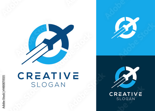 O flight logo. Letter O with airplane elements logo design for transportation