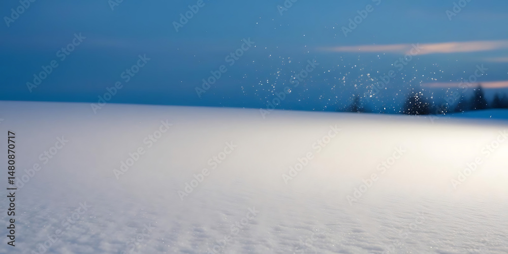 Serene Winter Landscape with Snowy Field Under Twilight Blue Sky Serene Winter Landscape with Snowy Field Under Twilight Blue Sky