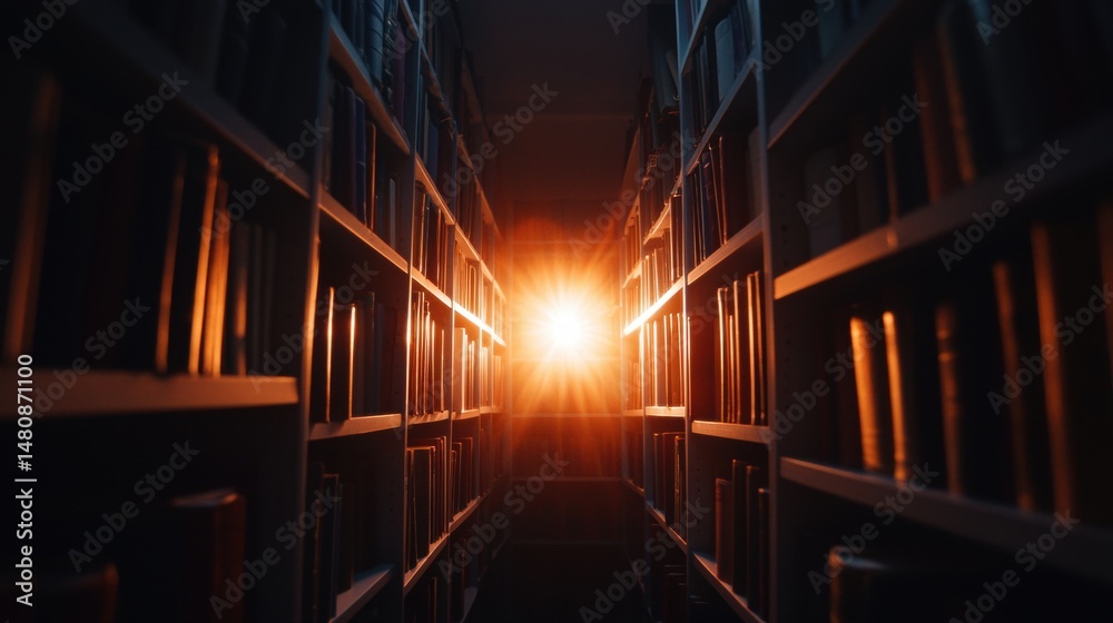 Fototapeta premium A library with books on shelves.