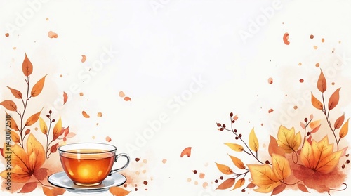 Autumn tea, watercolor clipart illustration with isolated background.