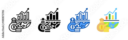Economic icon set bundle. Multi style icon collection perfect for websites, apps, and presentations. Simple vector icon collection