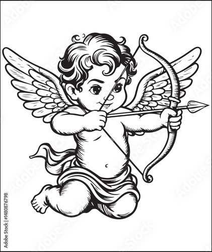 Wallpaper Mural Cute Cherubic Cupid with Bow and Arrow Illustration Torontodigital.ca