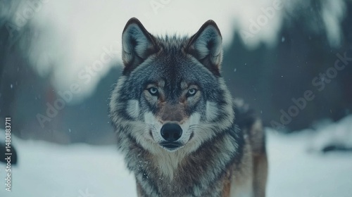 A wolf staring at the camera.