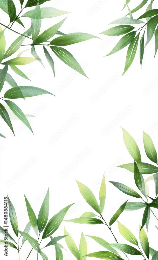 Serene Watercolor Bamboo Leaves: A Tranquil Botanical Frame Serene Watercolor Bamboo Leaves: A Tranquil Botanical Frame