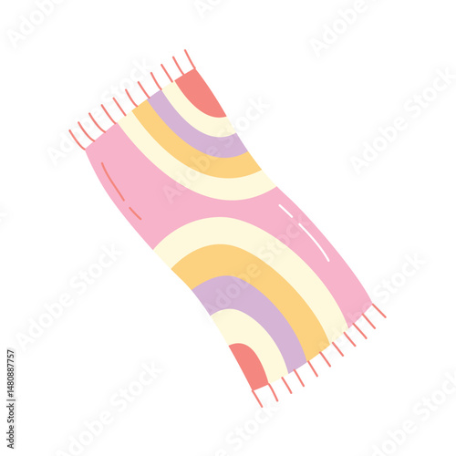 Cute pastel beach towel with abstract rainbow design. Hand drawn in trendy minimal style. Ideal for summer, vacation, pool or tropical travel-themed designs.