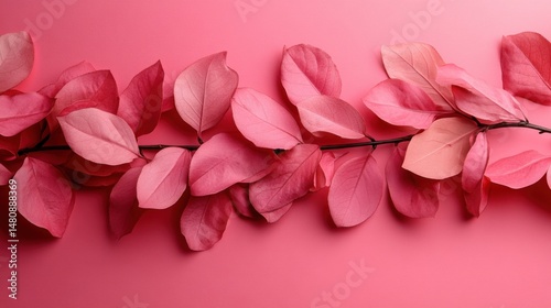 Delicate Pink Leaves on Soft Pink Background for Aesthetic Decor