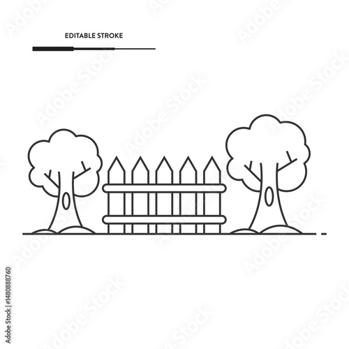 Fence And Tree Icon Vector Design. 