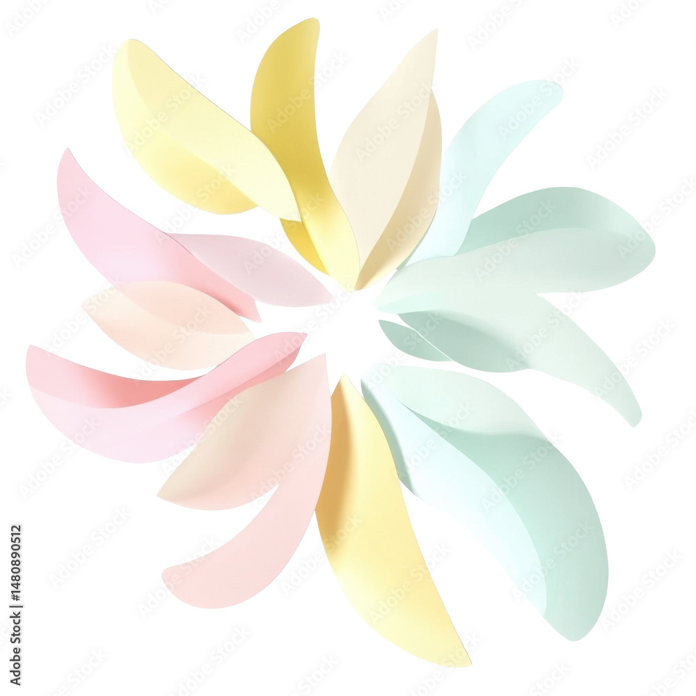 Fototapeta premium Colorful Paper Petals Arranged in a Circular Design for Creative Crafts and Decoration on transparent background
