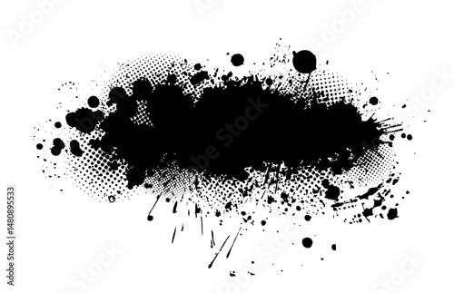 Splatter Paint Texture . Black Spray Blot of Ink. Place illustration Over any Object to Create Grungy Effect . hand drawn. Not AI, Vector.
