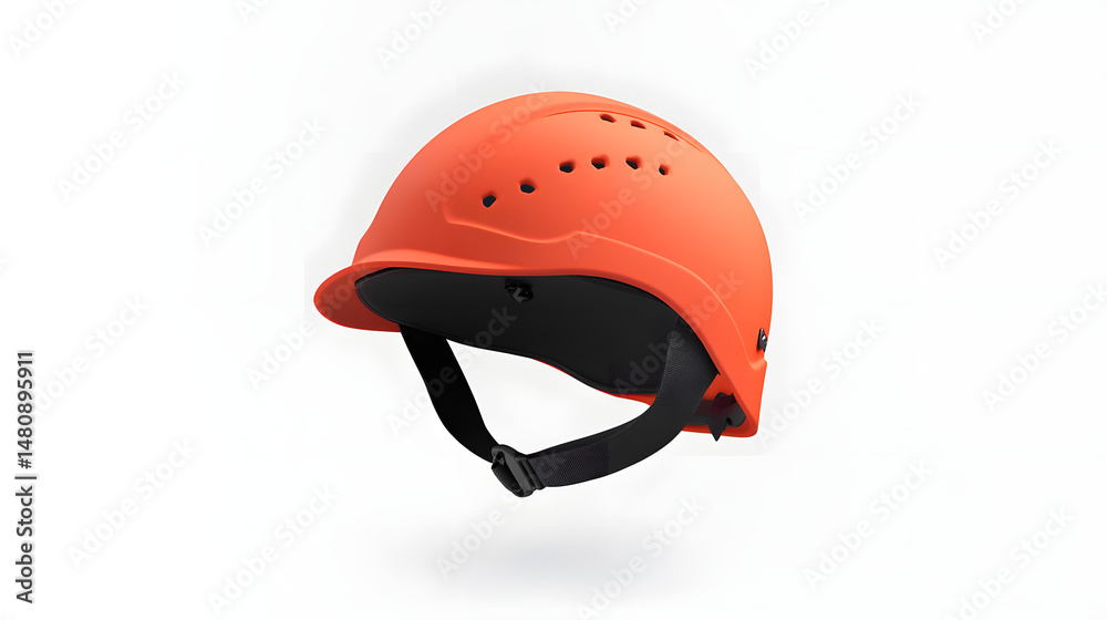 Fototapeta premium Stylish orange safety helmet designed for protection and comfort, featuring ventilation slots and an adjustable strap.