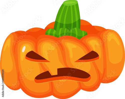 Halloween pumpkin featuring a spooky carved face expressing negative emotions like anger, sadness, and grumpiness, ideal for enhancing Halloween themed projects and decorations