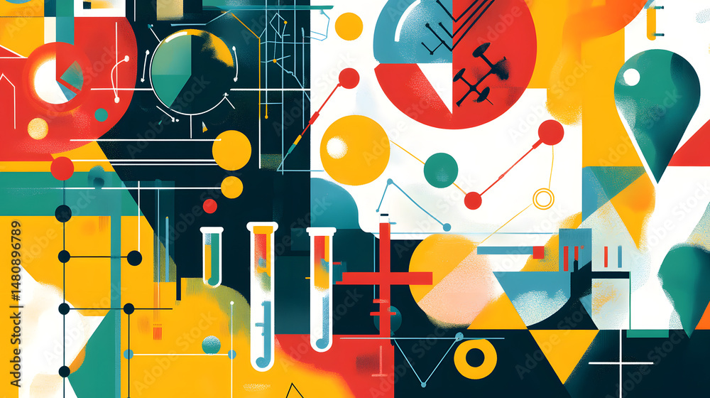 Fototapeta premium Colorful abstract geometric design featuring vibrant shapes and patterns, capturing creativity and innovation.