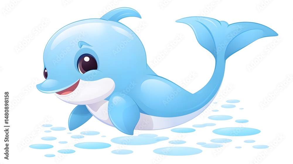 Obraz premium Professional Cute Dolphin Swimming in Water Icon Isolated on White Background