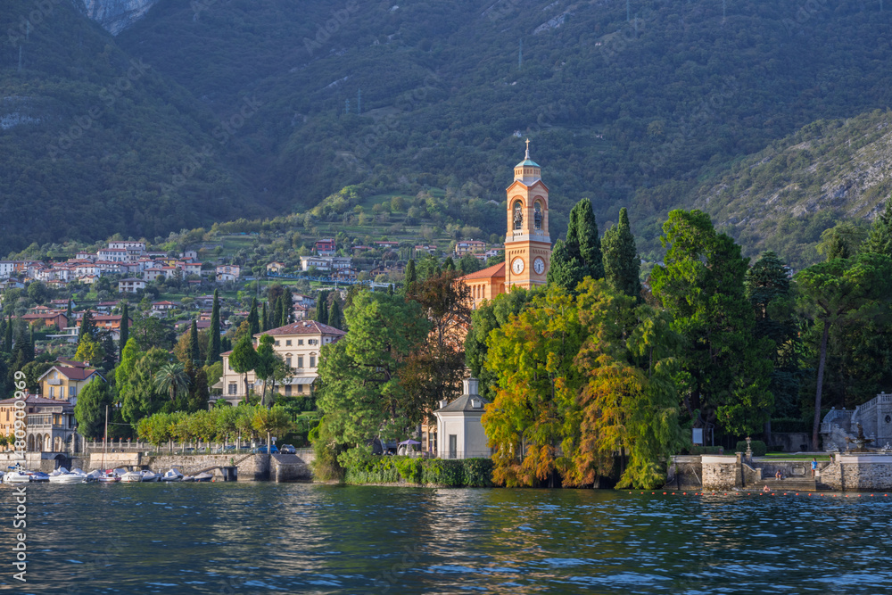 Naklejka premium Chiesa San Lorenzo, Church Piazza Sagrado San Lorenzo Village of Tremezzo, Lake Como, Italy