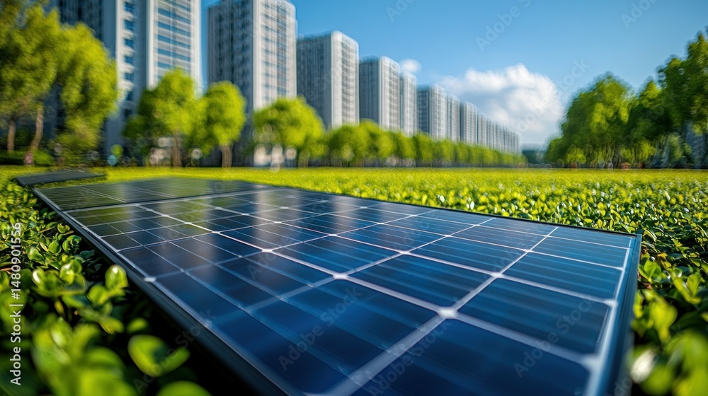 Fototapeta premium Solar panel in urban park setting