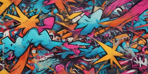 Wallpaper Mural Abstract graffiti seamless pattern, vibrant colors and bold lines,  edgy,  colors,  street art Torontodigital.ca