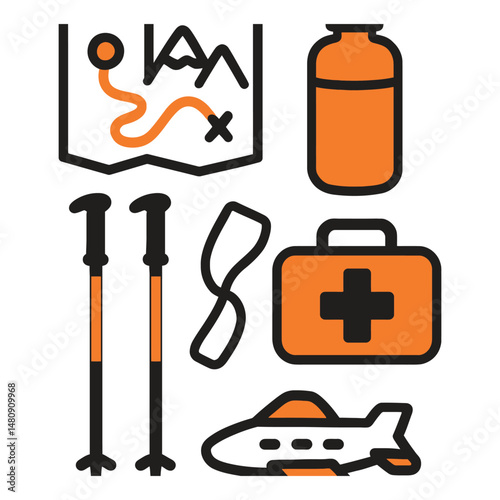 Auto repair service icon with briefcase and travel-related symbols
