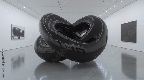 Abstract black sculpture in gallery photo